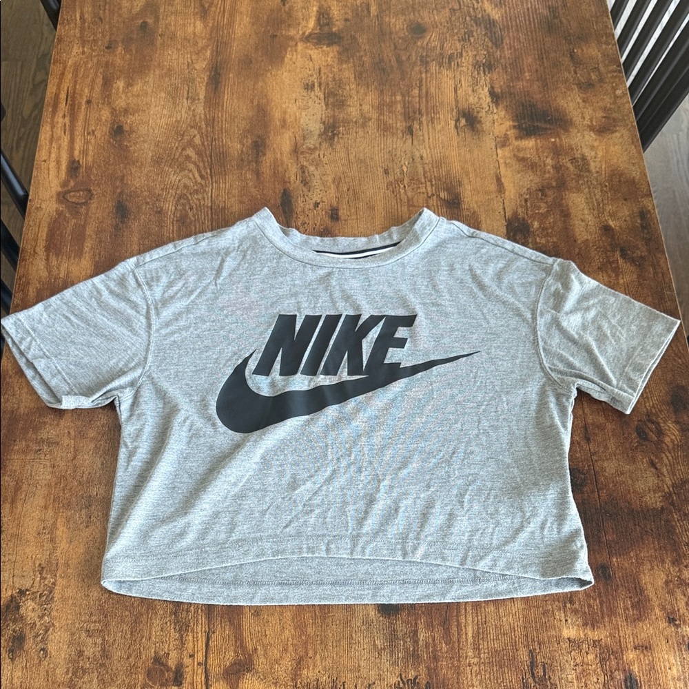 Nike Light Gray Crop Tee with Black Logo